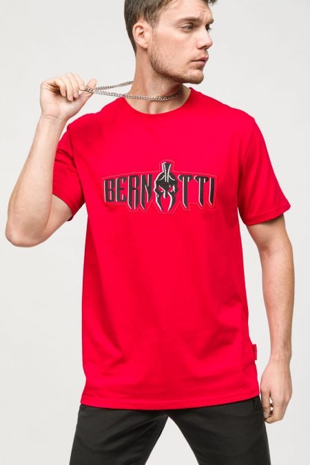 Crewneck T-shirt Red Helmet Embroidery Men's