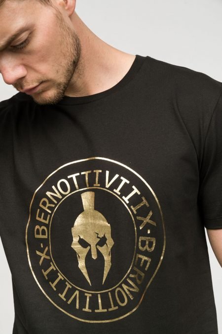 Crew Neck T-shirt Black Gold Printed Men's