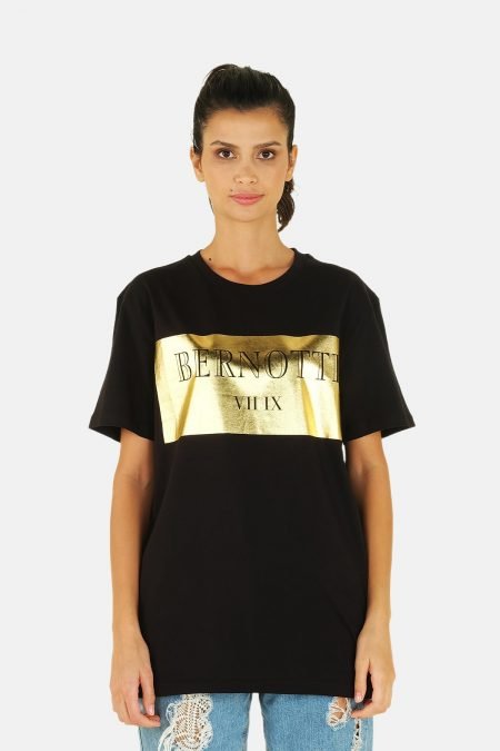 Crew Neck T-shirt Black Roma Printed Women