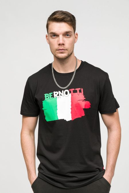 Crew Neck T-shirt Black Italian Printed Men's