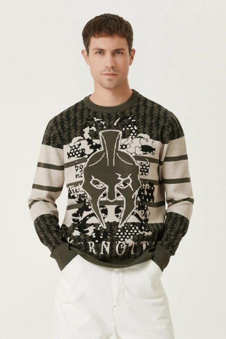 Men's Khaki Crew Neck Knitwear Sweater