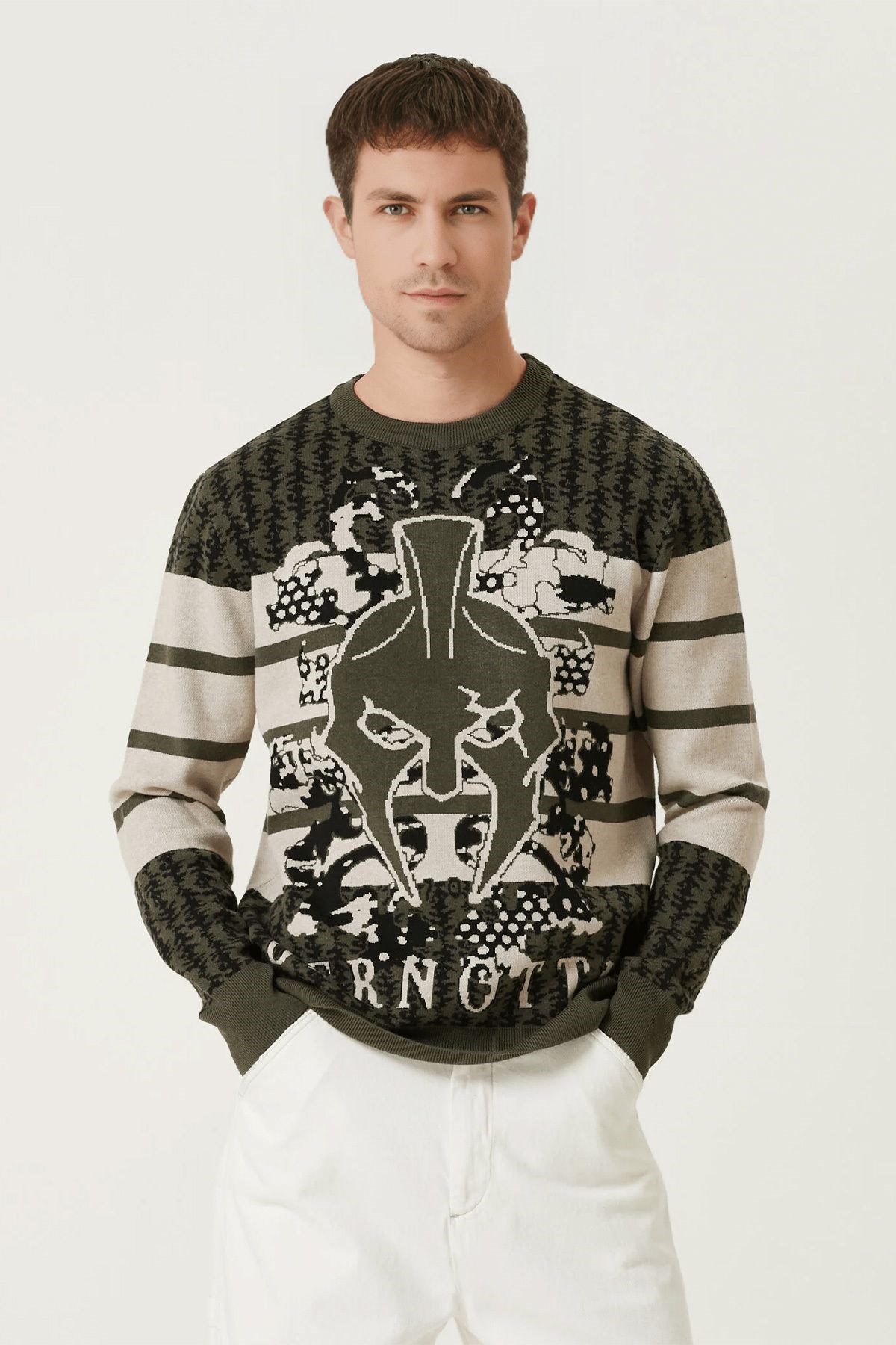Men's Khaki Crew Neck Knitwear Sweater