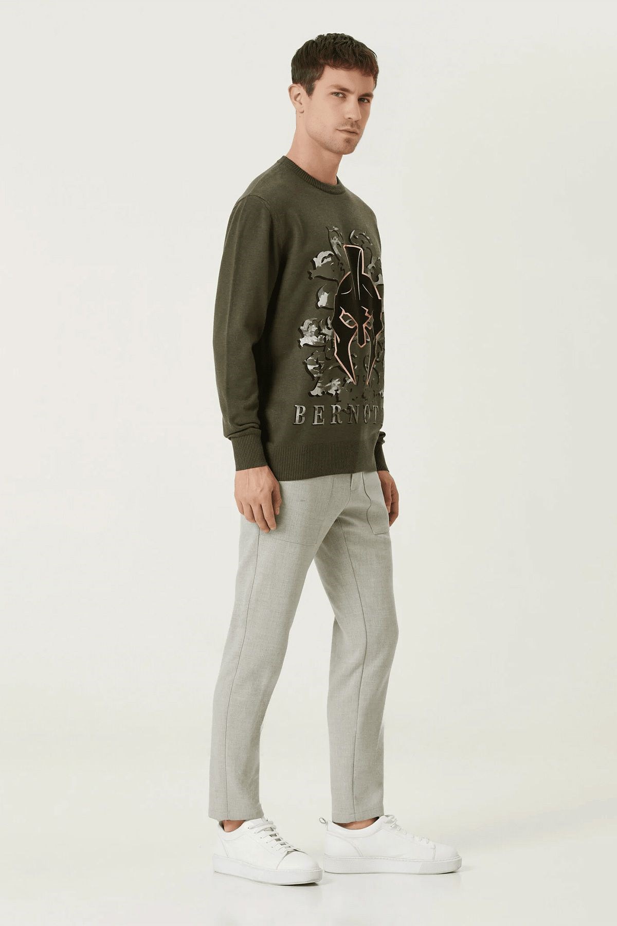 Men's Khaki Crew Neck Knitwear Sweater - Image 2