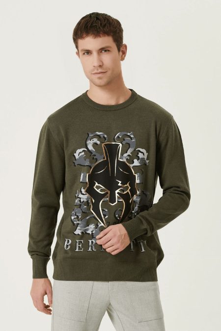 Men's Khaki Crew Neck Knitwear Sweater