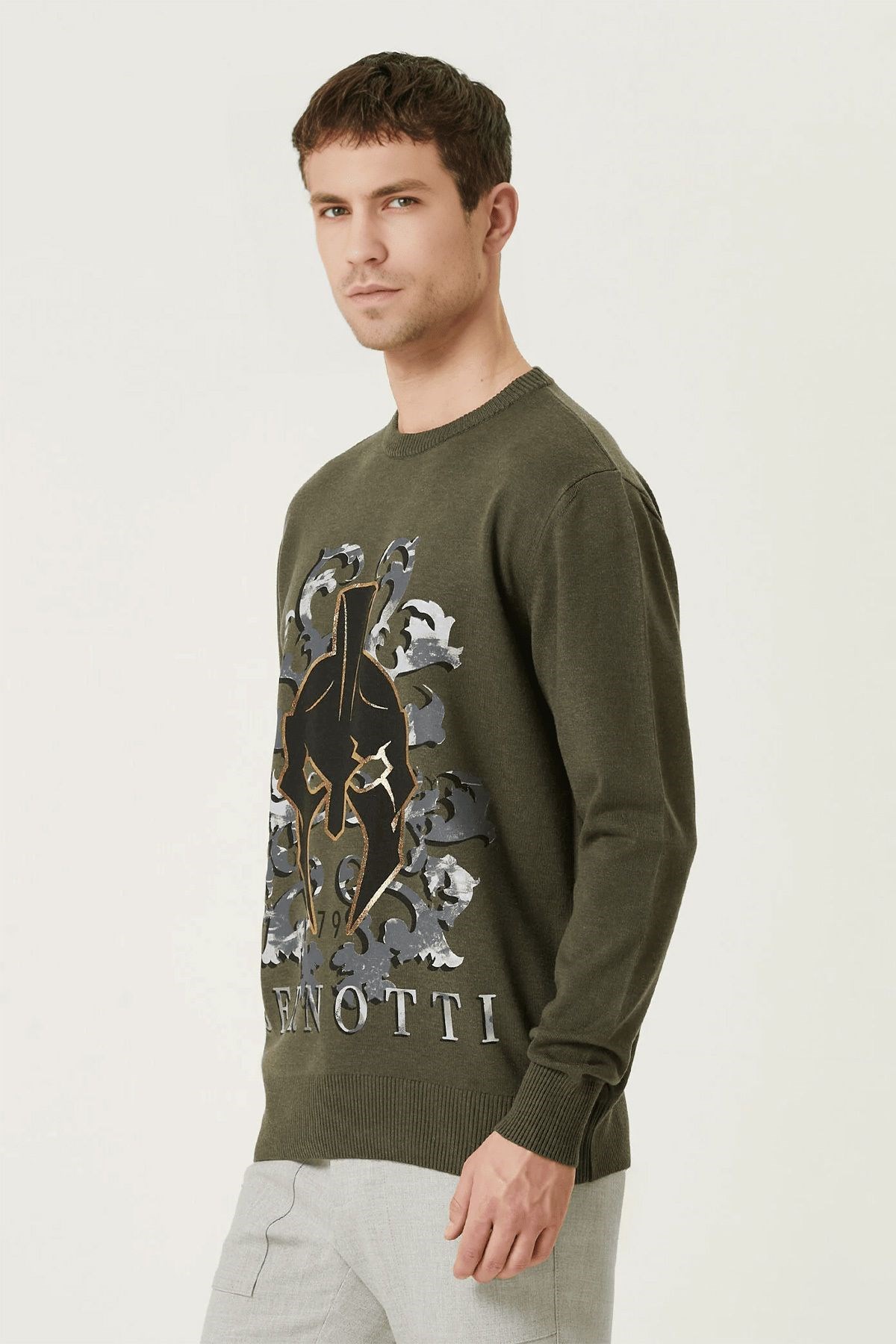 Men's Khaki Crew Neck Knitwear Sweater - Image 3