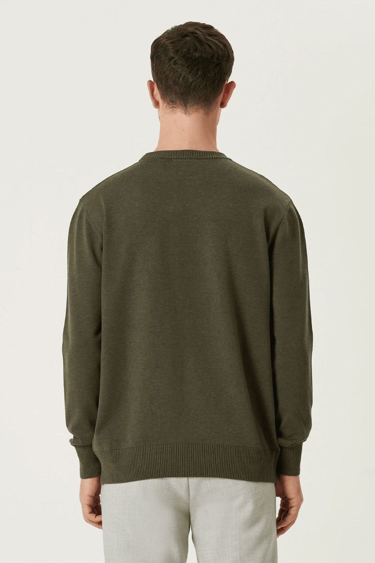 Men's Khaki Crew Neck Knitwear Sweater - Image 4