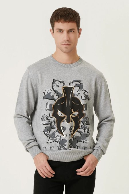 Men's Grey Crew Neck Knitwear Sweater