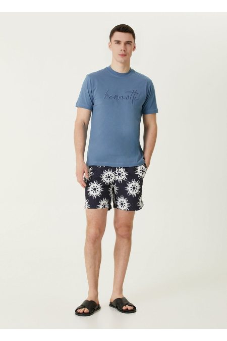 Men's Blue Digital Printed Swimsuit